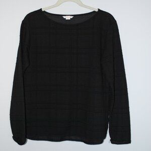 H&M Black Textured Long Sleeve Top, Size S, Minimalist Stretch Blouse